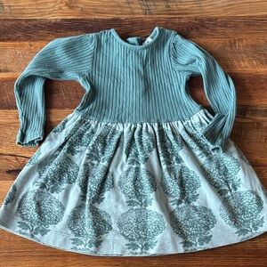 Kate Quinn Girls' sage green tree Long-Sleeve Knit Bodice Dress size 3T